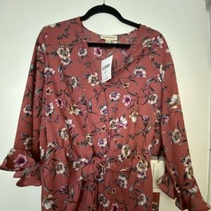 Salmon Floral Blouse from Francesca’s, Size L